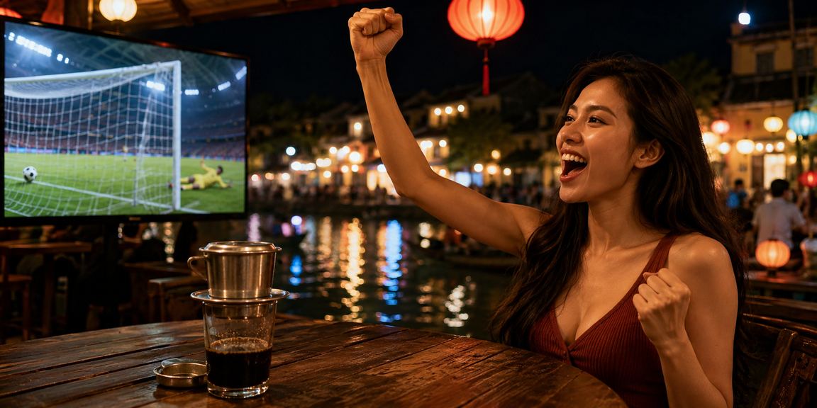 Người dùng Việt Nam thưởng thức cà phê và theo dõi cá cược thể thao tại Hội An